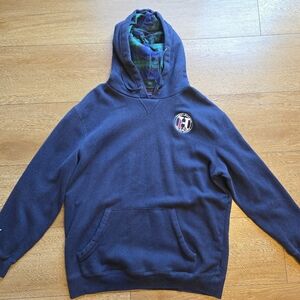 TOMMY HILFIGER Varsity Sports Circle H Logo Navy Hoodie Sweatshirt Size XXL